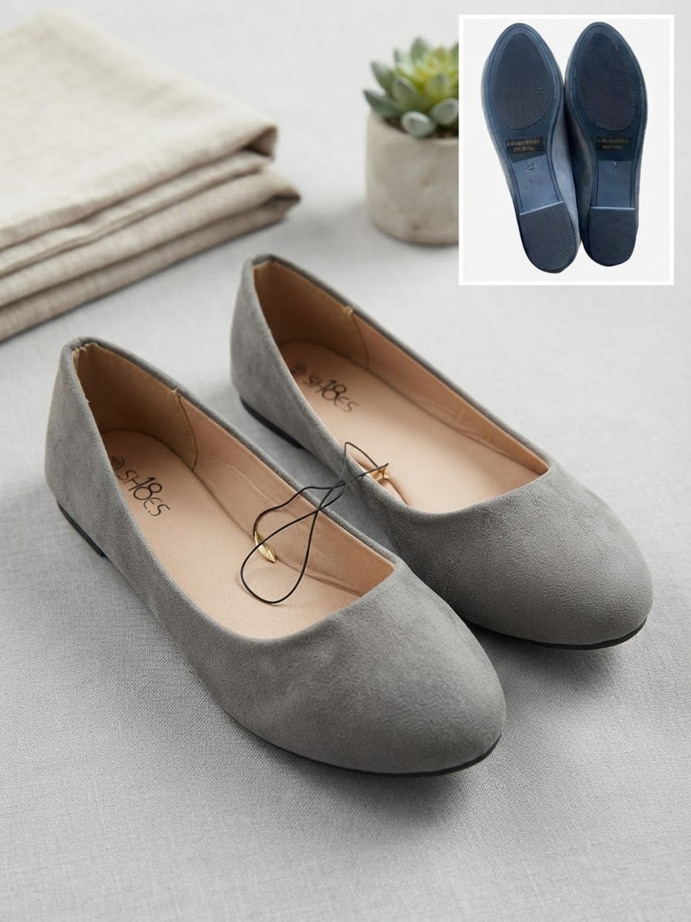 ✨Gray Suede-Look Women's Ballet Flats